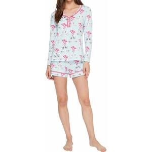NEW BEDHEAD PJS long sleeve sweetheart two-piece shorts set in blue
